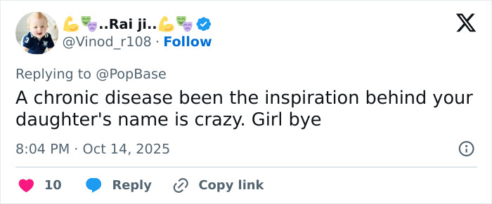 Tweet reacting to a pop star baffling fans after naming her son inspired by her diabetes condition. Tweet reacting to a pop star baffling fans after naming her son inspired by her diabetes condition.