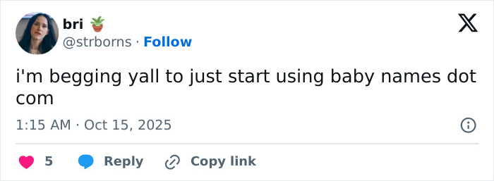 Social media post showing a user commenting on baby names related to diabetes by a pop star. Social media post showing a user commenting on baby names related to diabetes by a pop star.