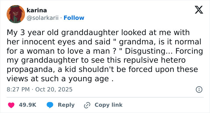 Screenshot of a tweet expressing backlash against heterosexual breeding propaganda in a new Disney film, viewed as inappropriate for children. Screenshot of a tweet expressing backlash against heterosexual breeding propaganda in a new Disney film, viewed as inappropriate for children.