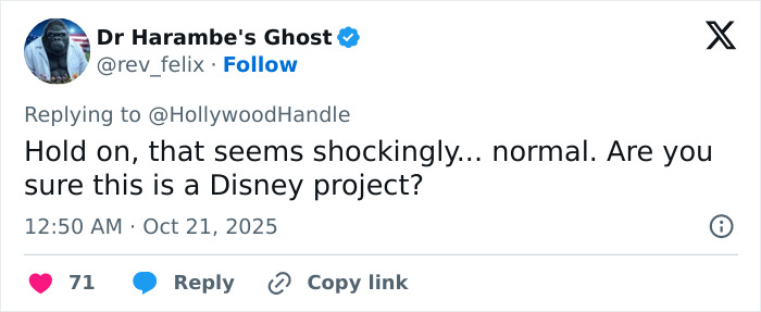 Tweet criticizing new Disney film, sparking backlash over disgusting heterosexual breeding propaganda online. Tweet criticizing new Disney film, sparking backlash over disgusting heterosexual breeding propaganda online.