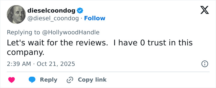 Tweet screenshot showing user expressing distrust in a company amid backlash over heterosexual breeding propaganda in new Disney film. Tweet screenshot showing user expressing distrust in a company amid backlash over heterosexual breeding propaganda in new Disney film.