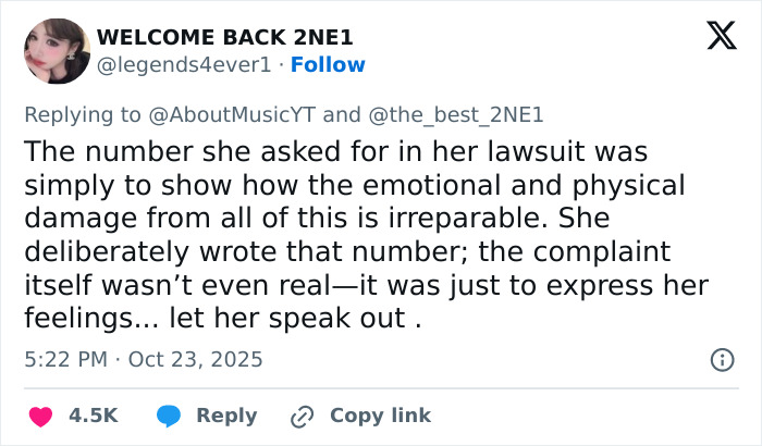 Tweet from fan discussing Park Bom’s emotional and physical damage linked to her drastic plastic surgery transformation. Tweet from fan discussing Park Bom’s emotional and physical damage linked to her drastic plastic surgery transformation.
