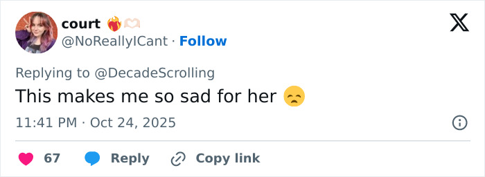 Tweet from user court expressing sadness with a sad emoji in response to discussion about Lily Allen's explosive new album. Tweet from user court expressing sadness with a sad emoji in response to discussion about Lily Allen's explosive new album.