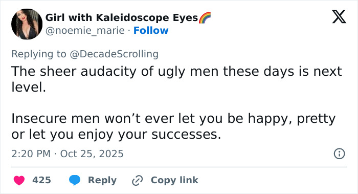 Tweet discussing the audacity of insecure men, linked to Lily Allen's explosive new album and David Harbour cheating claims. Tweet discussing the audacity of insecure men, linked to Lily Allen's explosive new album and David Harbour cheating claims.