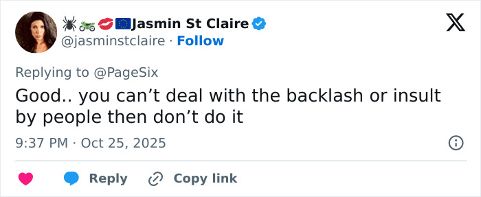 Tweet by Jasmin St Claire responding to backlash comments amid Nelly Furtado quitting music and body-shaming controversy online. Tweet by Jasmin St Claire responding to backlash comments amid Nelly Furtado quitting music and body-shaming controversy online.