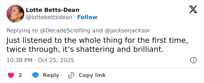 Tweet expressing a reaction to Lily Allen's explosive new album amid disturbing claims involving David Harbour. Tweet expressing a reaction to Lily Allen's explosive new album amid disturbing claims involving David Harbour.