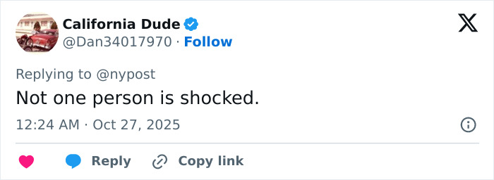 Screenshot of a tweet reacting to George Clooney breaking silence over grotesque allegation in Virginia Giuffre Epstein memoir.