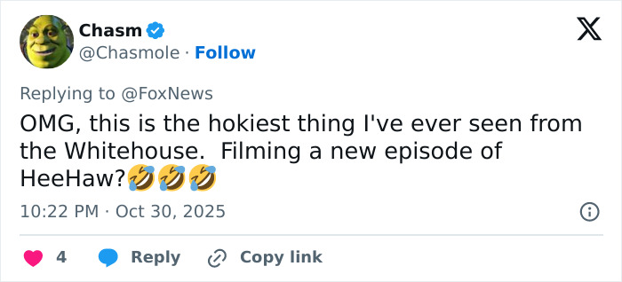 Screenshot of a social media post mocking Melania Trump’s White House Halloween display with laughing emojis. Screenshot of a social media post mocking Melania Trump’s White House Halloween display with laughing emojis.