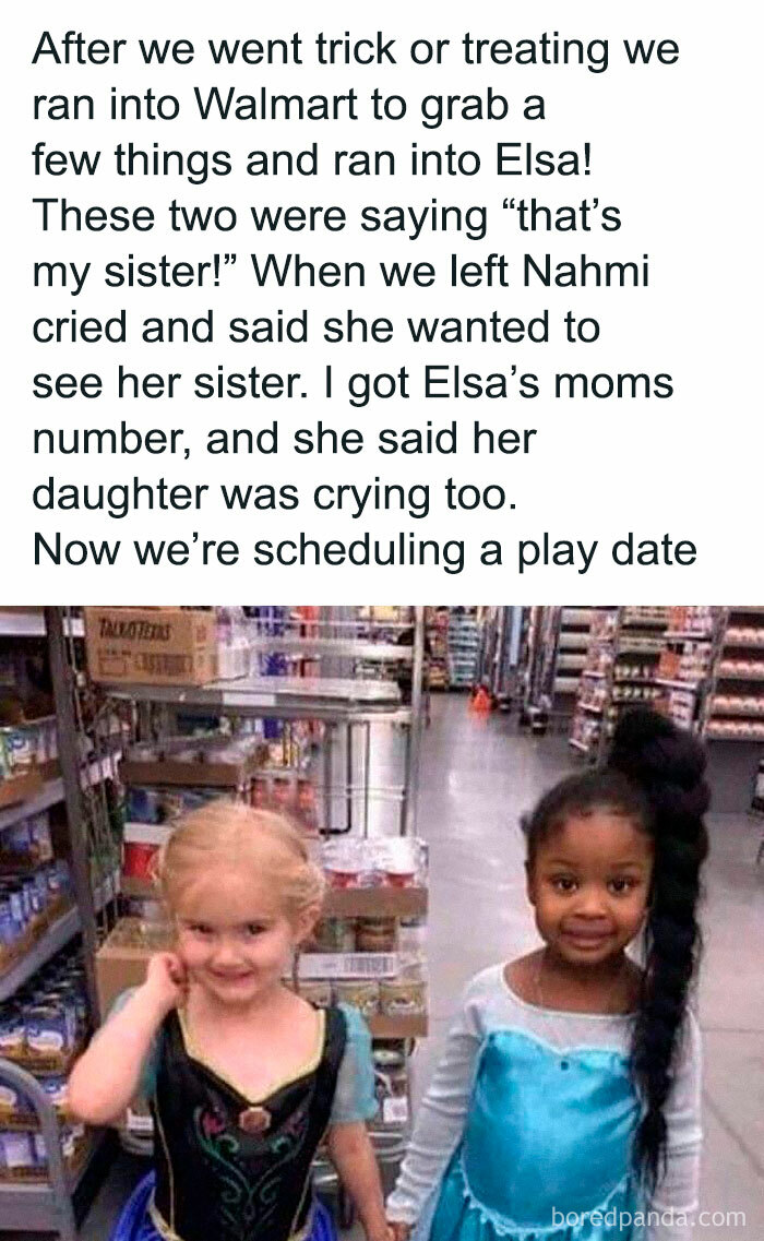 Two young girls dressed as Elsa at Walmart aisle, heartwarming moment captured among people of Walmart photos. Two young girls dressed as Elsa at Walmart aisle, heartwarming moment captured among people of Walmart photos.