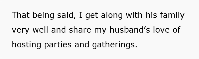 Text excerpt discussing getting along with family and sharing love for hosting parties and gatherings. Text excerpt discussing getting along with family and sharing love for hosting parties and gatherings.
