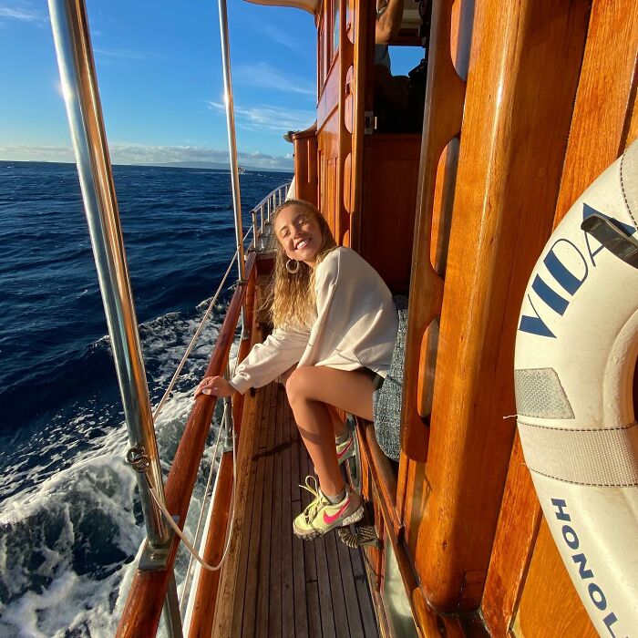Sydney Sweeney smiling on a boat deck in casual wear, showcasing a natural look for best makeup tutorial ever. Sydney Sweeney smiling on a boat deck in casual wear, showcasing a natural look for best makeup tutorial ever.