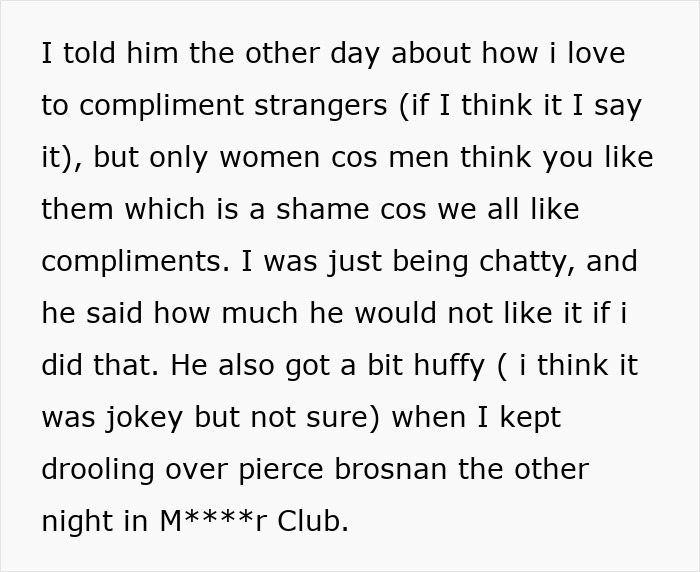 Text excerpt from a woman feeling insecure, suspecting her boyfriend enjoys attention from his newly-single ex.