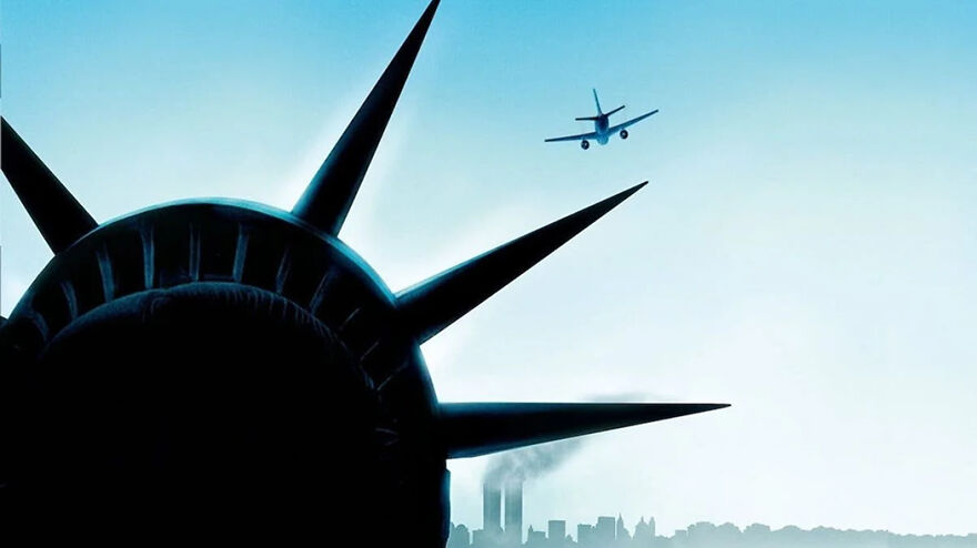 Close-up of Statue of Liberty with airplane flying overhead referencing movies based on true stories that feel impossible to believe.