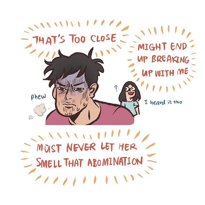 Malaysian artist draws early dating phase with her tall geeky husband in a relatable comic style illustration.