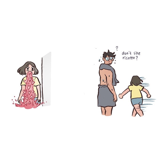 Comic panels by Malaysian artist showing school life moments with tall geeky husband, capturing relatable everyday scenes.