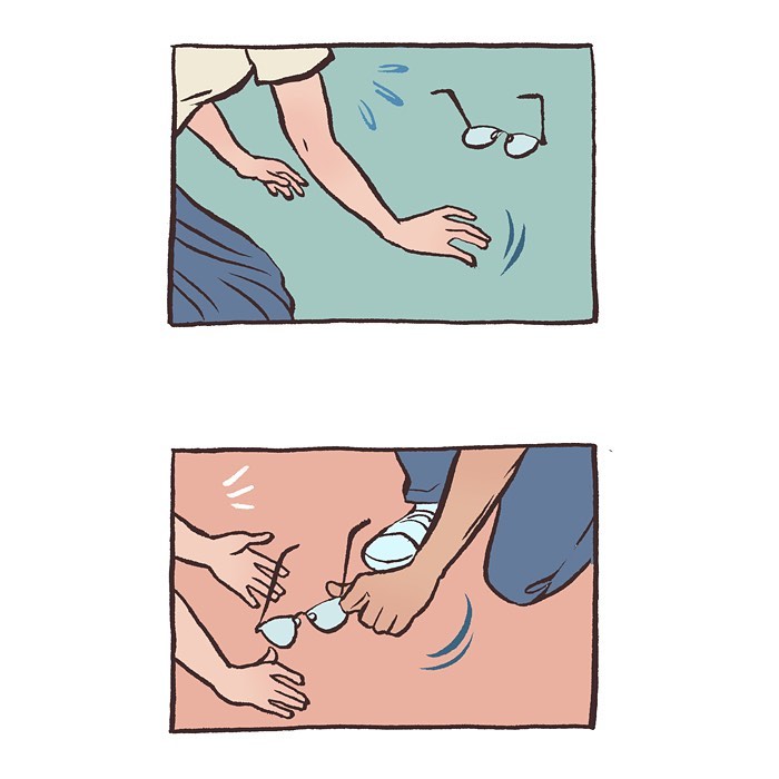 Comic panels by Malaysian artist showing school life moments with tall geeky husband, capturing relatable everyday scenes.