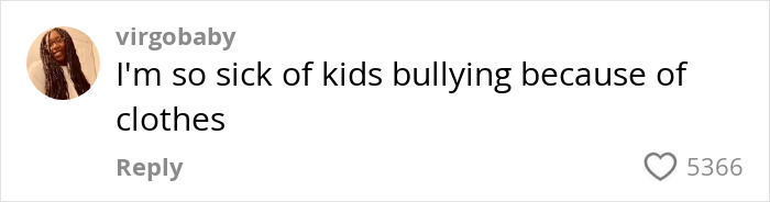 Social media post where a mom vents about her daughter getting bullied for her clothes, sparking brand support. Social media post where a mom vents about her daughter getting bullied for her clothes, sparking brand support.
