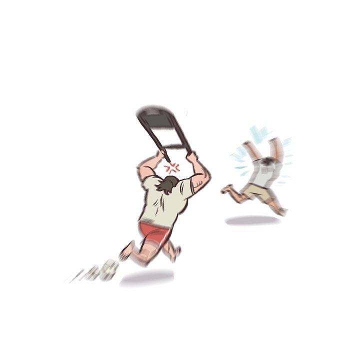 Malaysian artist cartoon shows tall geeky husband sniffing their relaxed sleeping pet in a relatable comic scene.