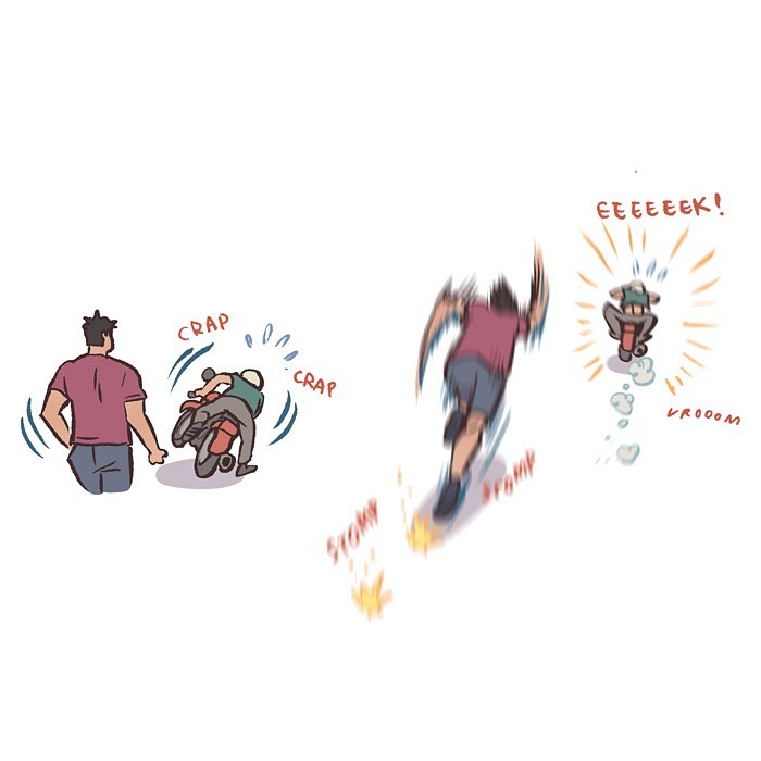 Malaysian artist cartoon showing her life with tall geeky husband, highlighting their playful and relatable contrasts.