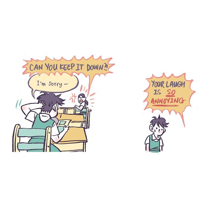 Malaysian artist’s relatable cartoon shows a young man reading a book with changing expressions over time.