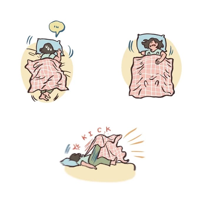 Illustration by Malaysian artist showing daily life with her tall, geeky husband, highlighting sleep habits and relatable moments.