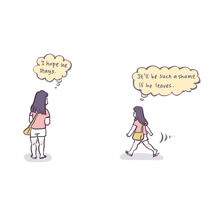 Malaysian artist cartoon showing a tall geeky husband and wife on a third date at a movie theater and dining together.