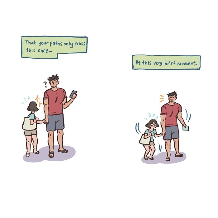 Malaysian artist’s comic shows her life with tall geeky husband holding hands, capturing relatable everyday moments.