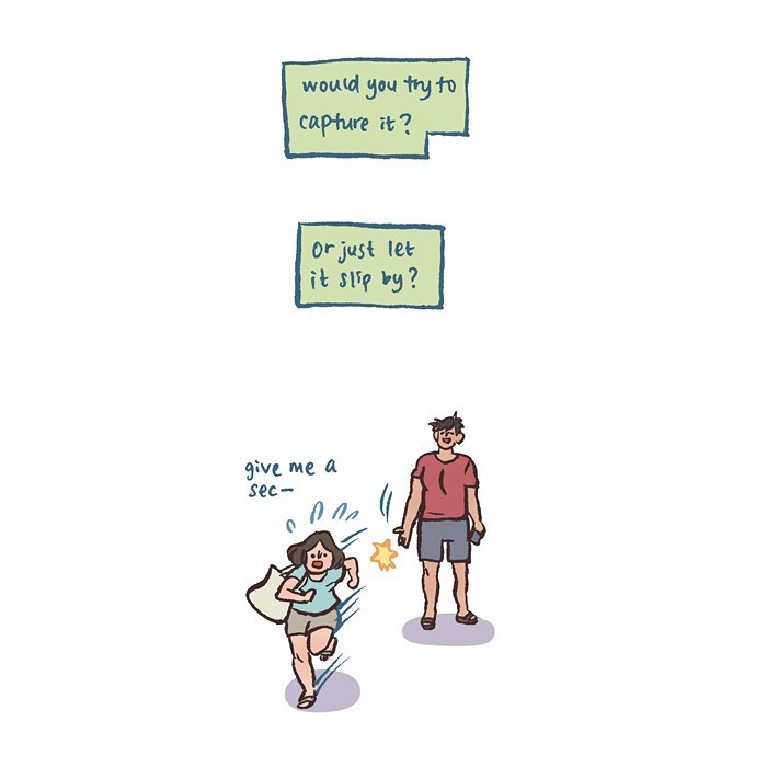 Malaysian artist’s comic shows her life with tall geeky husband holding hands, capturing relatable everyday moments.