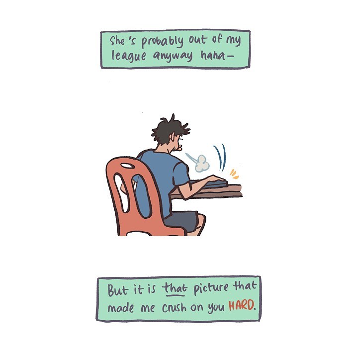 Illustration by Malaysian artist showing a couple sharing moments with tall, geeky husband and relatable daily life scenes.