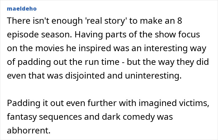Text post discussing lack of real story in Netflix's Monster The Ed Gein Story and use of imagined victims and fantasy. Text post discussing lack of real story in Netflix's Monster The Ed Gein Story and use of imagined victims and fantasy.