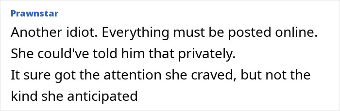 Alt text: Screenshot of an online comment criticizing someone for posting online, linked to Kristen Bell triggering post backlash. Alt text: Screenshot of an online comment criticizing someone for posting online, linked to Kristen Bell triggering post backlash.