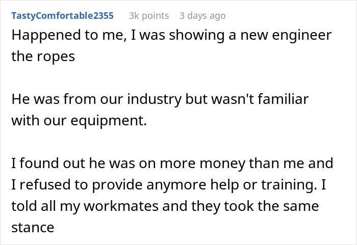 Reddit comment about company pay disparity as new hire gets $15K more despite claims they can’t afford raises. Reddit comment about company pay disparity as new hire gets $15K more despite claims they can’t afford raises.