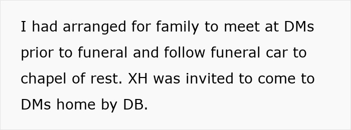 Family members including mother, partner, and ex-husband gathered to meet before funeral and follow procession. Family members including mother, partner, and ex-husband gathered to meet before funeral and follow procession.