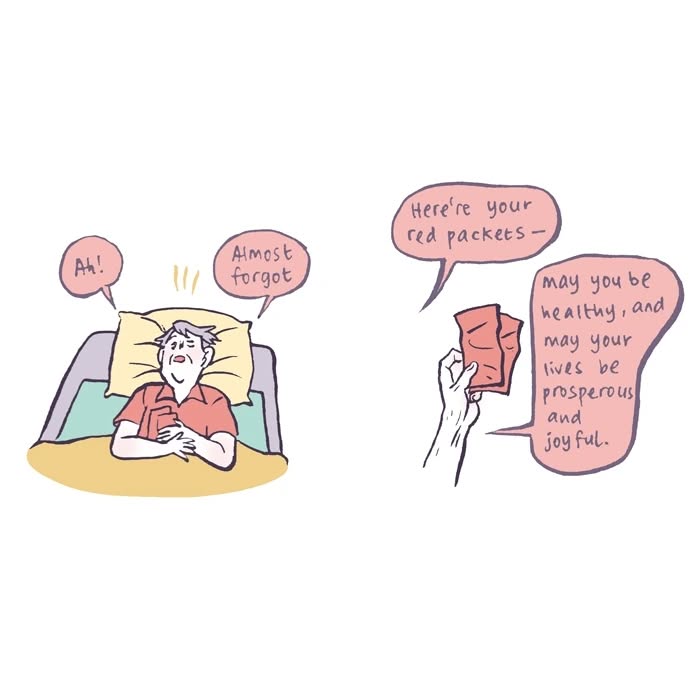 Malaysian artist drawing her life with her tall, geeky husband and playful daughter carrying flowers and groceries.