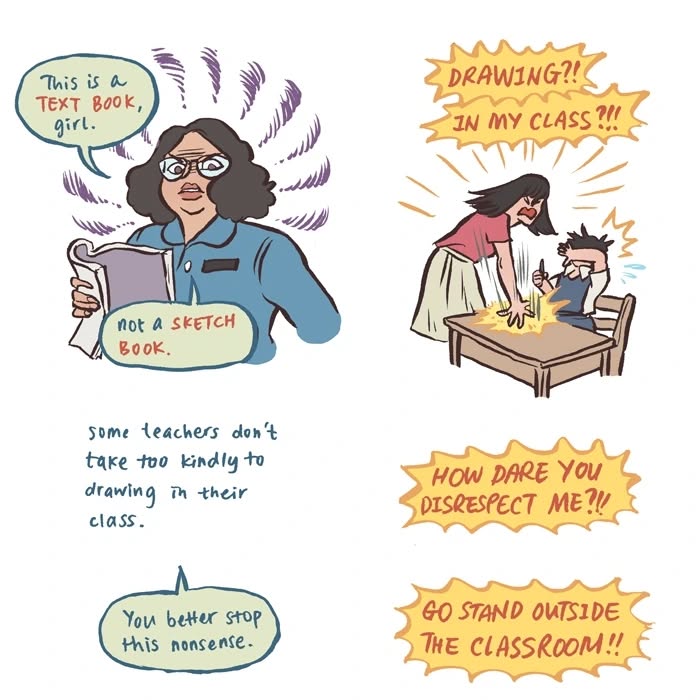 Malaysian artist’s relatable drawing of her tall, geeky husband and their shared love for drawing in class.