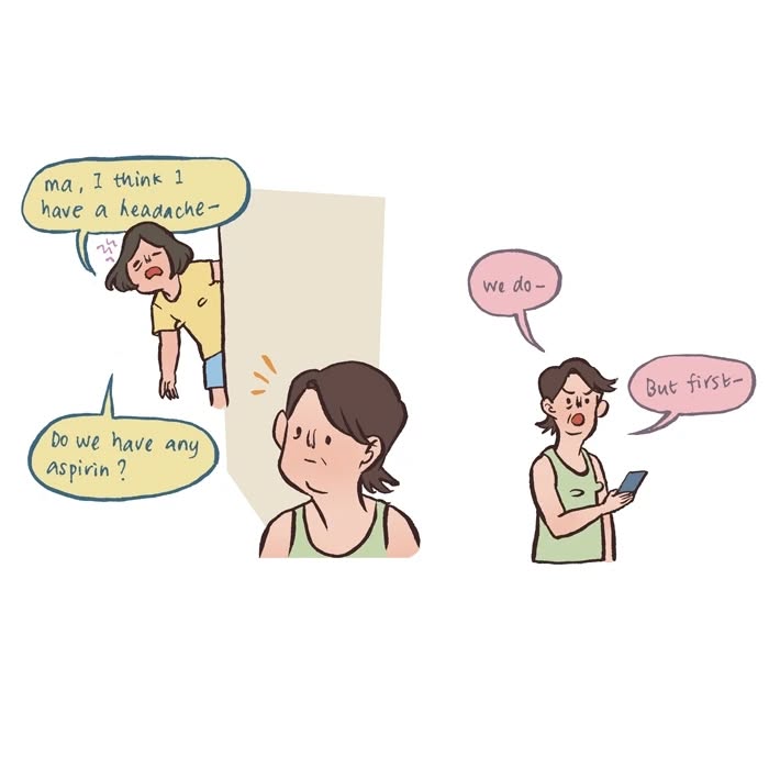 Malaysian artist drawing her life, showing relatable moments with her tall geeky husband in simple cartoon style.