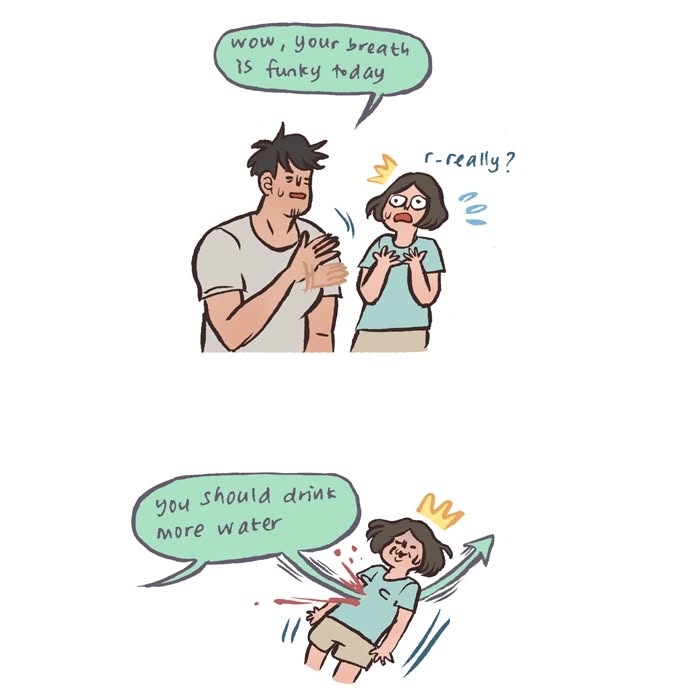 Malaysian artist drawing her life, showing relatable moments with her tall geeky husband in simple cartoon style.