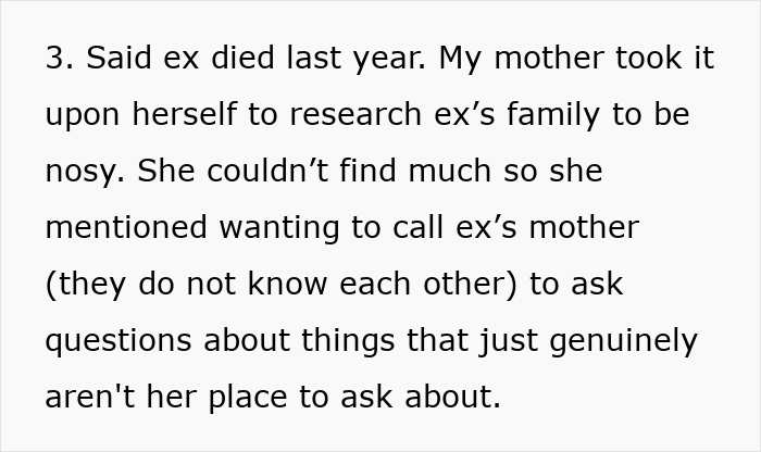 Excerpt showing a nosy mother researching family ancestry and crossing personal boundaries with genealogy questions.
