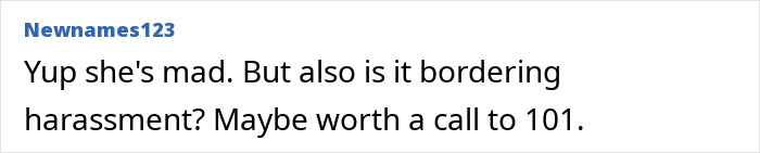 Comment text discussing a nasty lady threatening to report neighbor for fraud after going for a walk on medical leave.