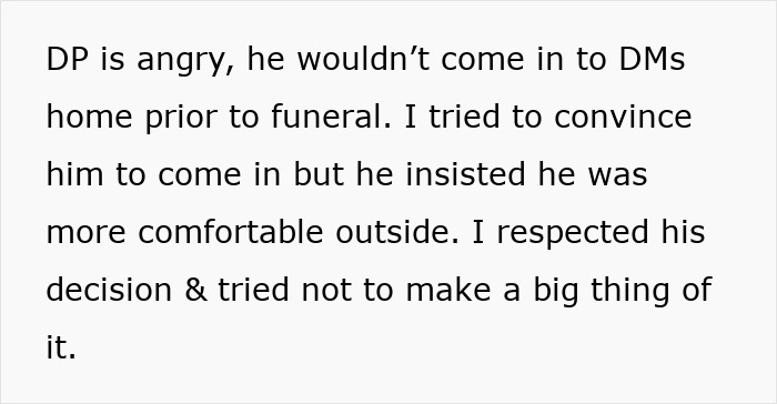 Man standing outside a home during a funeral, showing tension between mother, partner, and ex-husband. Man standing outside a home during a funeral, showing tension between mother, partner, and ex-husband.