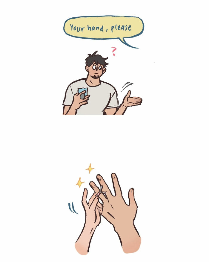 Malaysian artist cartoon shows delivery interaction with her tall, geeky husband and relatable daily life moments.