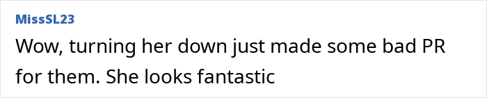 Comment from user MissSL23 expressing disappointment about bad PR after ex-Victoria’s Secret model battling cancer was rejected from the show.