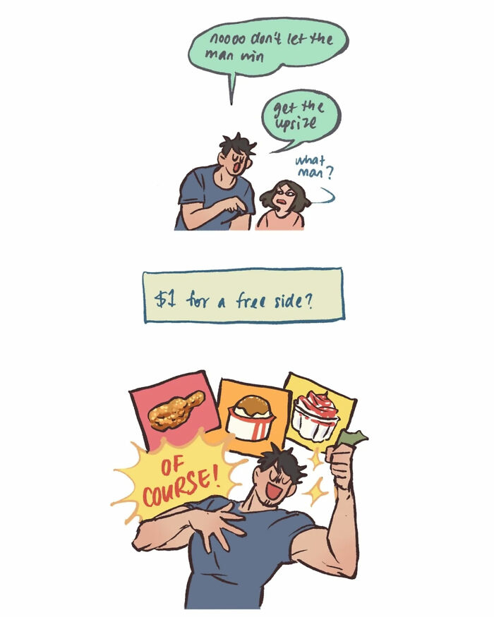 Malaysian artist's relatable comic showing her life with her tall, geeky husband in a humorous everyday disagreement.