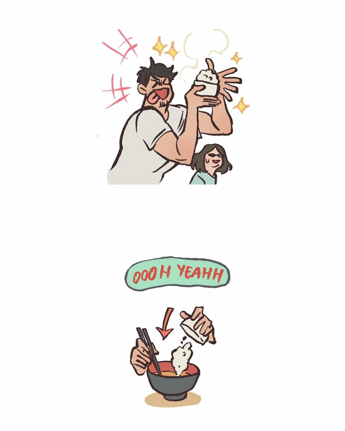 Malaysian artist's relatable comic showing her life with her tall, geeky husband in a humorous everyday disagreement.