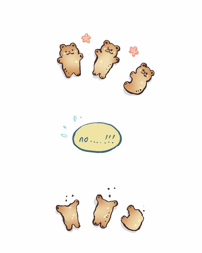 Malaysian artist’s cute illustration of a woman happily admiring a jiggly cat dessert in a relatable comic style.