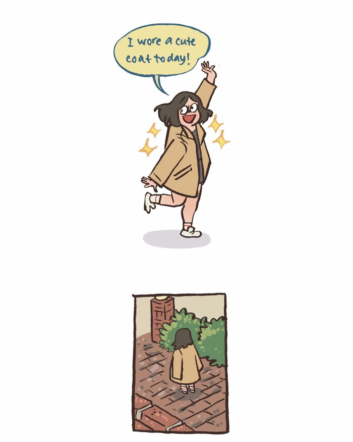 Malaysian artist draws a tall, geeky husband taking photos, capturing relatable moments in their daily life.