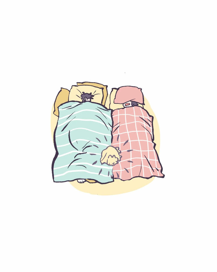 Illustration by Malaysian artist showing a family hugging, expressing hope and emotions with nature background.