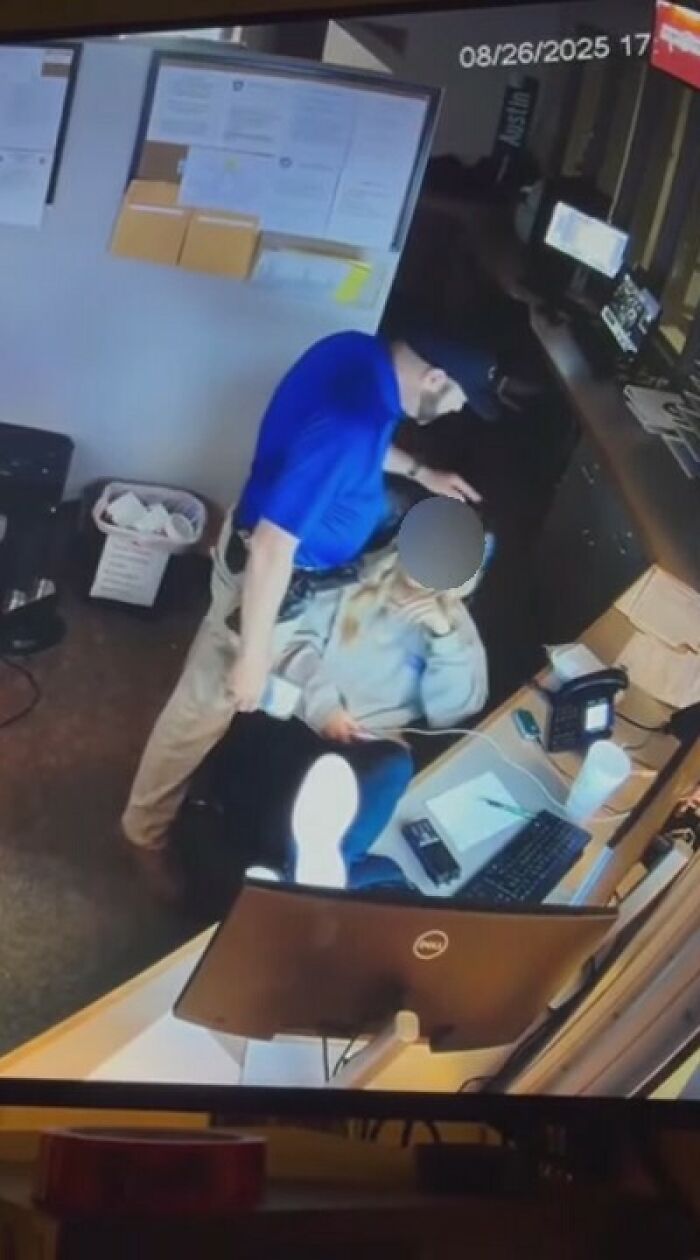 Police chief seen in a disturbing moment with 18-year-old dispatcher caught on leaked video in an office setting. Police chief seen in a disturbing moment with 18-year-old dispatcher caught on leaked video in an office setting.