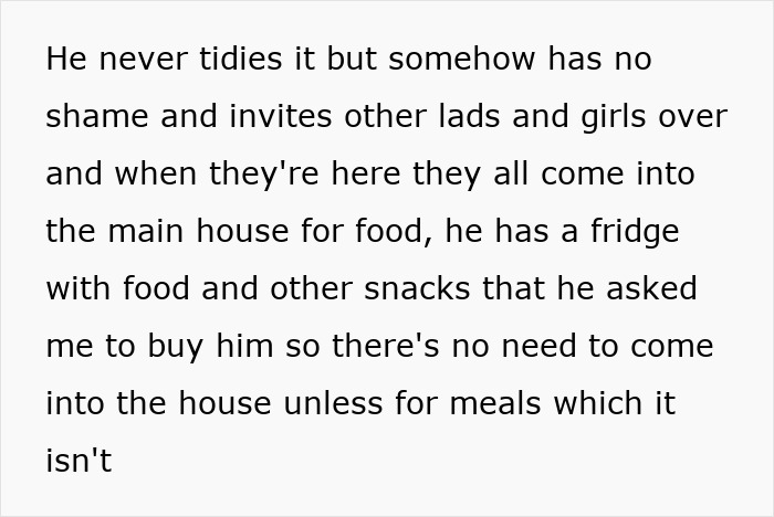 Text describing a family relationship in the Annexe-Son house about food and social visits with other young adults.