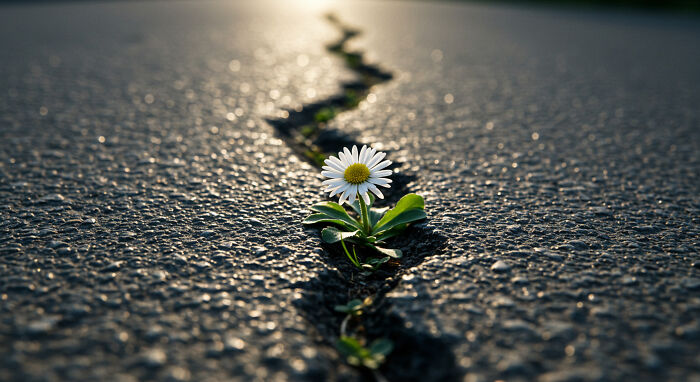 A Flower Growing Through Asphalt
